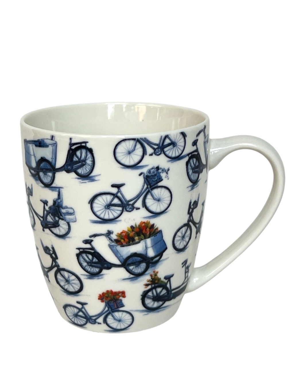 Heinen Delfts Mug Blauw. Blue and White Bicycle Pattern